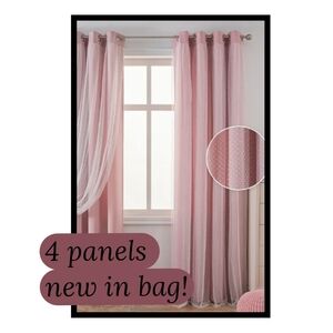 NEW 4 PANELS Pink With Sheer Overlay Curtain Panels